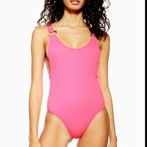 NWT Topshop Hot Pink One Pice Swimsuit Scoop Neck Ring